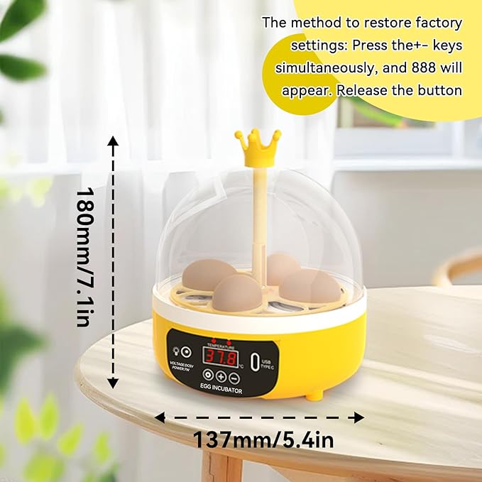 Mini Egg Incubator, 4 Egg Incubator Household Hatching Machine Automatic Temperature Humidity Control for Farm, Classroom, Home Use (Auto Turning) - Image 3