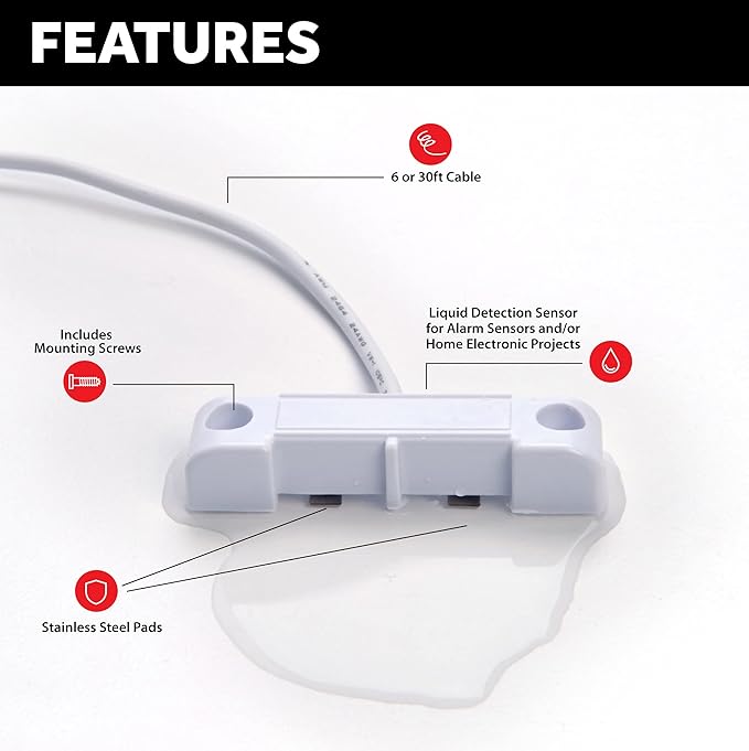 Floor Water Sensor for Flood and Leak Detection (6 ft) - Image 2