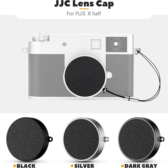 Fuji X Half Leather Texture Lens Cap, Aluminum Anti-Dust Anti-Scratches Lightweight Camera Lens Cover with Soft EVA Interior & Lanyard, Accessories for Fuji X Half Lens Protection Cover-Gray - Image 2
