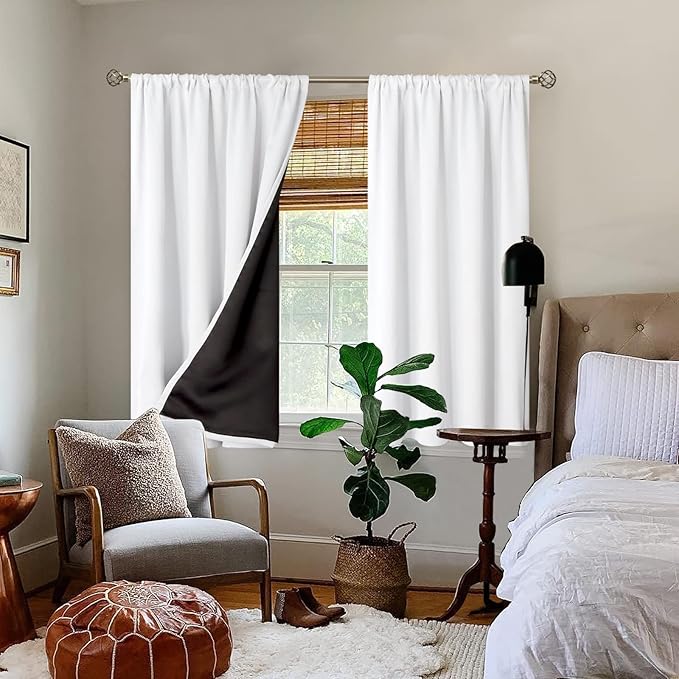 BGment White Blackout Curtains for Bedroom 54 Inch Length, Short Thermal Insulated Full Room Darkening Soundproof Rod Pocket Curtains & Drapes, 2 Panels, Each Panel 52 Inch Wide, Pure White - Image 2