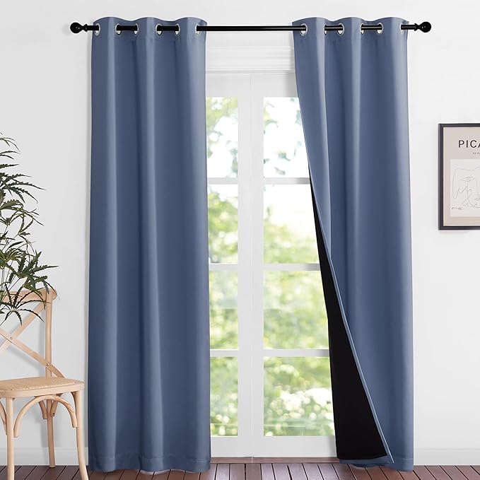 NICETOWN Full Shade Curtain Panels 84 inches Long, Pair of Energy Smart & Noise Blocking Out Blackout Drapes for Guest Room Window, Thermal Insulated Lined Window Dressing (Stone Blue, 37x84) - Image 2