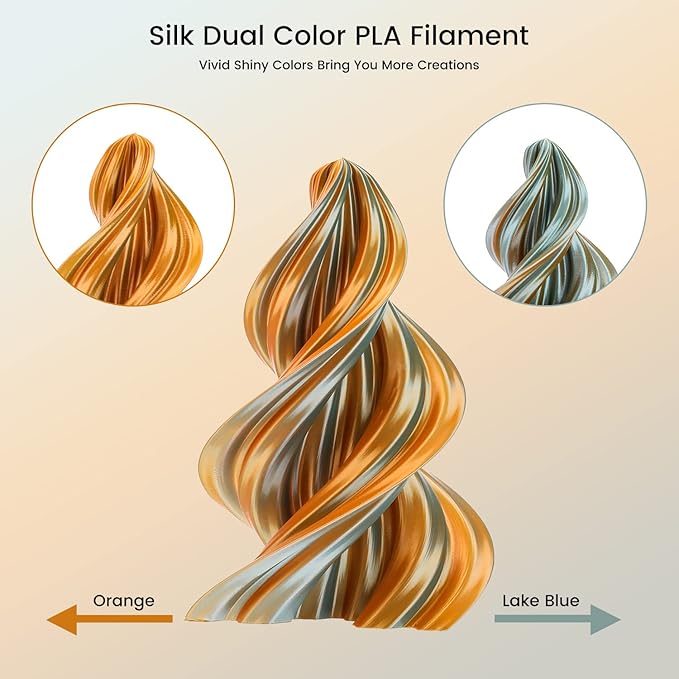 Sovol Dual Color PLA Filament 1.75mm, Silk PLA 3D Printing Material, Dual Color Filament Orange + Light Blue 2 in 1 Coextrusion PLA Filament +/-0.03mm, 1kg/2.2lbs - Image 2