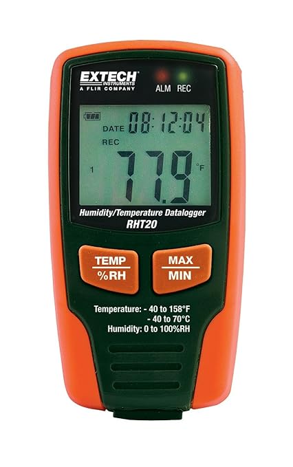 Extech RHT20 Humidity and Temperature Datalogger - 16,000 Reading Memory, Dew Point, Time/Date Stamp, USB Data Download, Compact Indoor Air Quality Monitor by Extech