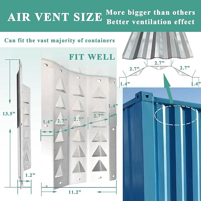Shipping Container Air Vent Kit Cross Flow Ventilation Preventing Excessive Heat and Condensation, Provide Air Flow for Cargo, Louvered Gable, Big Size (2 Pack) - Image 5