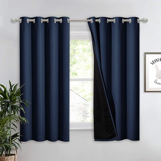 NICETOWN 100% Blackout Curtain Panel, Thermal Insulated Black Liner Curtain for Nursery Room, Noise Reducing and Cold Blocking Drape for Windows (Navy, 1 PC, 52-inch Wide by 63-inch Long) by NICETOWN