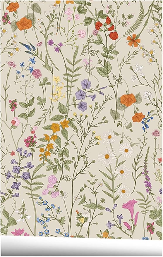 Self Adhesive Colorful Floral Drawer Liner Contact Paper Shelf Liner Decorative Peel and Stick Floral Wallpaper forWalls Furniture Cabinets Table Decal 17.7X117 Inches by Qoubao