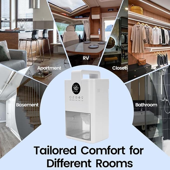 Small Dehumidifier, 1L Water Tank Portable Dehumidifier with Smart Humidity Control, Auto Shut Off, Colorful Night Light, for Bathroom, Bedroom, RV, Closet (US Plug 500W) - Image 8