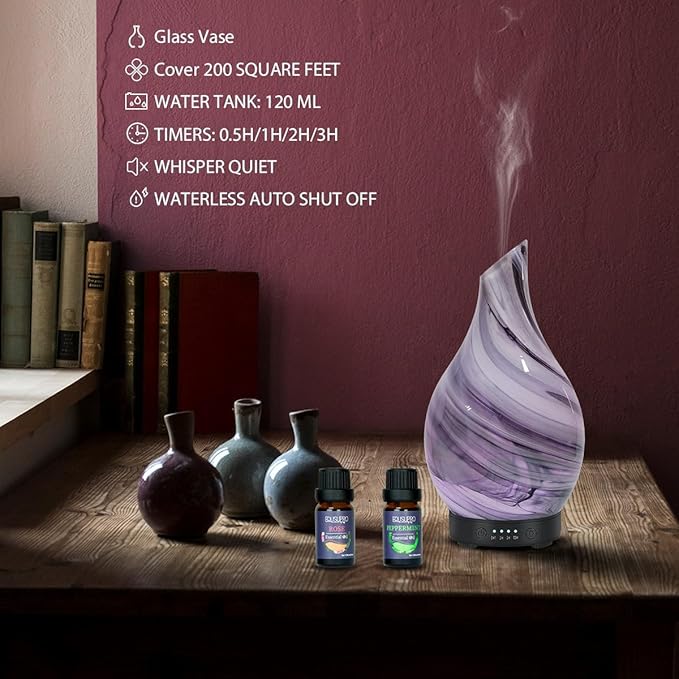 Oil Diffuser & Essential Oils Set - Aromatherapy Diffuser with 6 Essential Oils Set, Ultrasonic Cool Mist Oil Diffusers for Essential Oils, 4 Timer & 7 LED Light, with Auto Shut-Off Protection Gifts - Image 7