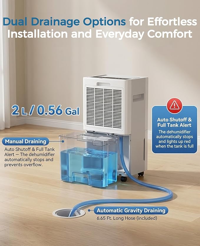 4000 sq.ft Dehumidifier for Basement with Drain Hose, 45 Pint Dehumidifiers for Home, Smart Compressor Dehumidifies for Large Room, Bedroom, 3 Modes, Intelligent Humidity Control, Auto Defrost - Image 6