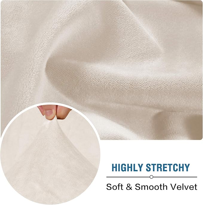 H.VERSAILTEX Velvet Stretch Couch Cushion Cover Plush Cushion Slipcover for Chair Loveseat Sofa Cushion Furniture Protector Seat Cushion Sofa Cover (3 Piece XL Sofa Cushion Covers, Ivory) - Image 5