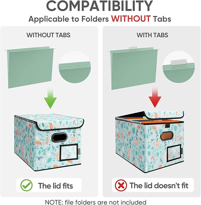BALEINE File Organizer Box with Lid, Collapsible File Folder Organizer with Plastic Slide, Hanging File Folder Box for Office Document Storage (2 Pack, Spring Stroll) - Image 5