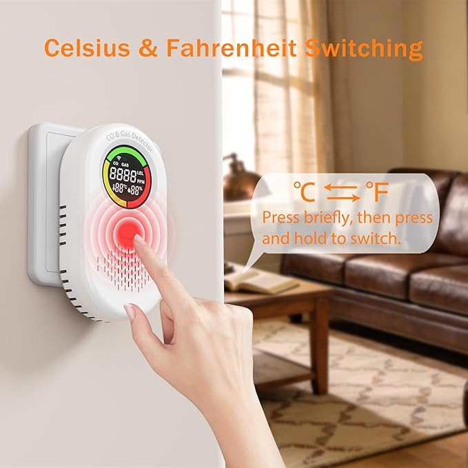 3 Pack Carbon Monoxide Detectors Plug in, Voice Broadcast 4-in-1 Portable Natural Gas Leak Detector with LCD Display, Carbon Monoxide & Methane Gas Alarm with Temp and Humidity for Home Travel RV - Image 4