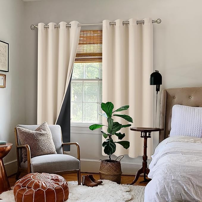 BGment Thermal Insulated 100% Blackout Curtains 69 Inch Length 2 Panels, Total Light Blocking Curtains for Bedroom, Grommet Window Drapes with Thick Black Liner, 55 Inch Wide Each Panel, Champagne - Image 2