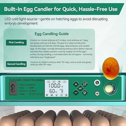 Incubators for Hatching 196 Eggs with Automatic Egg Turning,Temperature & Humidity Control- Automatic Water Pump, 5 Automatic Incubation Modes, for Chicken, Duck, Goose, Pigeon, Quail, Parrot Eggs - Image 7