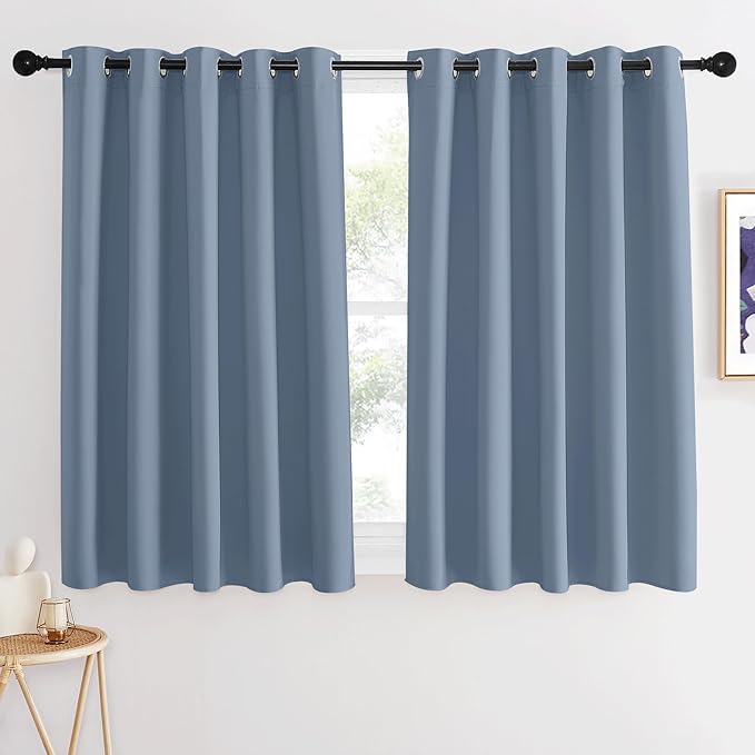 NICETOWN Blackout Cafe Curtain 54 inches Long - Thermal Insulated Grommet Room Darkening Window Treatment Voice Reducing for Kitchen/Cafe (Stone Blue, 1 Panel, W66 x L54) by NICETOWN