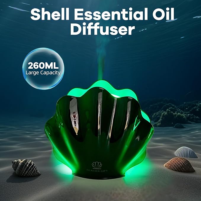 Essential Oil Diffuser 260ML, Shell Aroma Diffuser with Remote Control Humidifier with 7 Colors LED Night Light for Bedroom Home Relaxation (Green) - Image 5