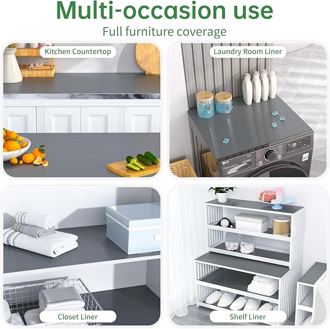 Shelf and Drawer Liner for Kitchen Cabinet, Non-Adhesive 12in x 120in Waterproof Durable Thickened EVA Material Easy-to-Cut Contact Paper Non Slip Mat for Refrigerator, Cupboard, Dresser - Image 7