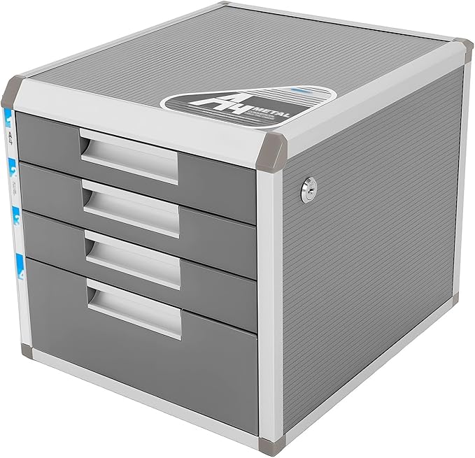 Metal Drawer Box, 4 Drawers Drawer Box luminium Alloy File Organiser, File Storage Cabinet with Lockable Drawers for Home, Office by SimpMyloobe
