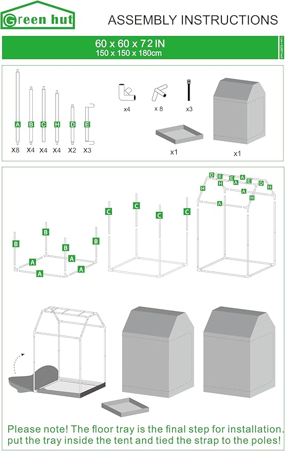 5x5 Growing Tent, 60"x60"x72" Roof Cube Grow Tent Plant Grow Tent, Indoor Growing Tent with Observation Windows, Lightproof Roof Cube Tent with Floor Tray, Mylar Hydroponic Tent - Image 8