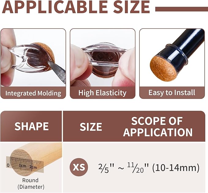 Ezprotekt 24 Pcs Extra Small Chair Leg Floor Protectors, Silicone Felt Chair Pads for Hardwood Floors, Round Chair Leg Caps, Felt Furniture Feet Covers for Dining Table, Clear (XS Fit: 2/5"-11/20") - Image 2