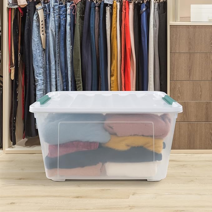 80 L Extra Large Plastic Storage Box, Clear Large Plastic Storage Bins with Wheels, 4-Pack - Image 3