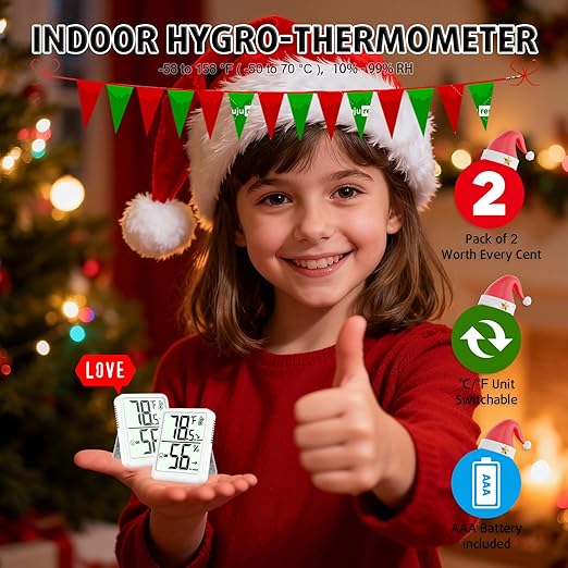 2-Pack Room Thermometer Indoor Hygrometer for Home, Temperature Humidity Meter, Humidity Gauge, Digital Room Temperature Monitor Sensor for Baby Nursery Car Plant - AAA Battery Included - Image 2