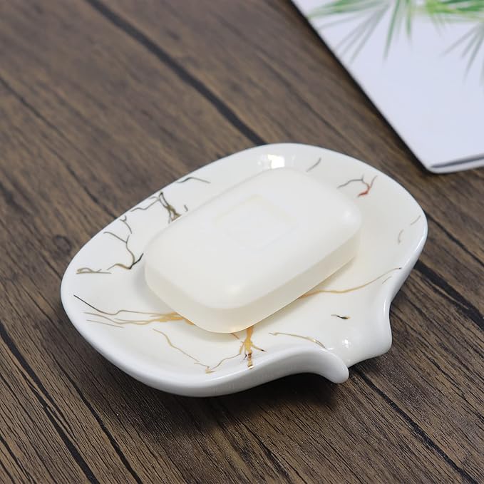 Ceramic Marble Texture Soap Dish,Self Draining Slot,Ceramic Self Draining Soap Dish Portable,Bathroom Accessories for Shower,Bathroom,Kitchen, Sink,Countertop,for Travelling,Camping,Gym - Image 8
