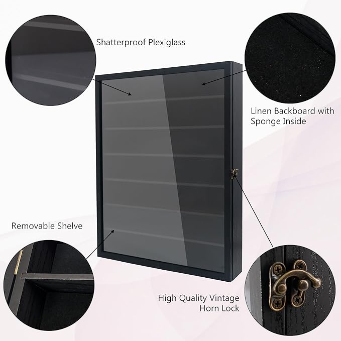 16x20 Shadow Boxes Display Cases with Shelves, Black Deep Shadow Box Frame for Keepsake Collectibles, Coins Military Medals Pins Wedding Flowers - Image 3