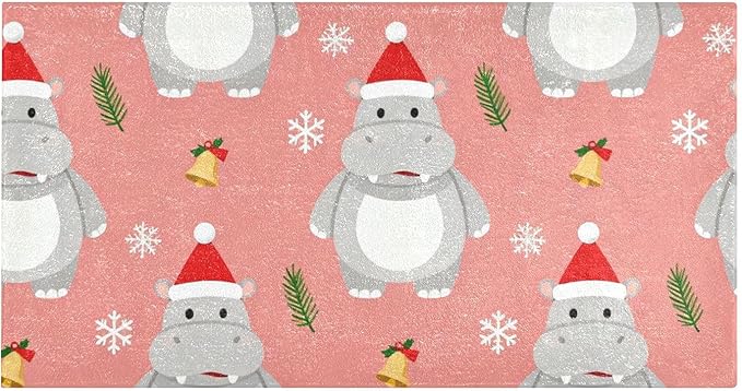 Merry Christmas Hippopotamus Pink decorative rugs for bathroom anti-mold tub mats non slip for entrance hall accessories 39x20in tapetes para ba?o by Unknown