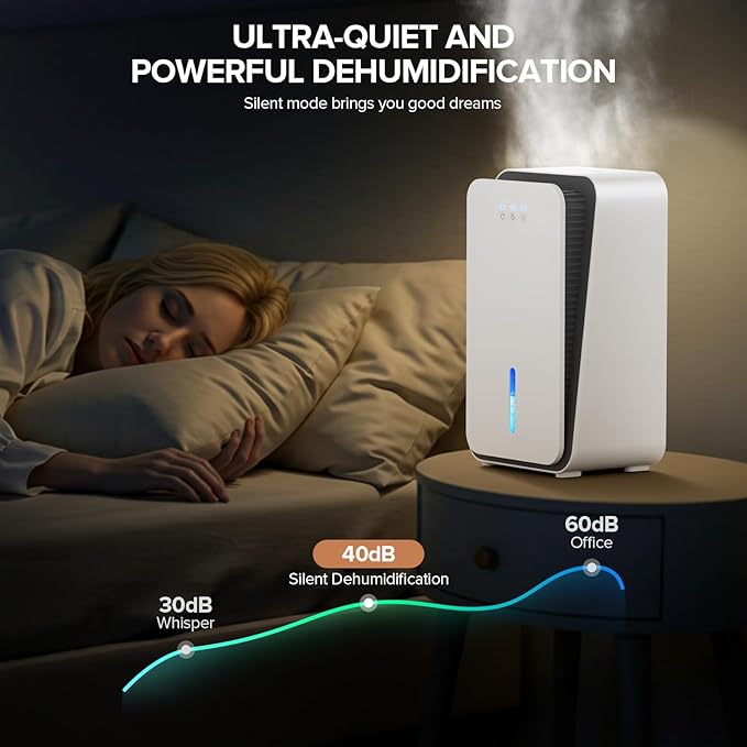 Dehumidifier for Home,1000 sq.ft Dehumidifier for Basement Bathroom Bedroom with Auto Shut Off, Built-in Aromatherapy Diffuser,7 Colors LED Light, Quiet Dehumidifiers with Sleep Mode(CS08-Ivory) - Image 8