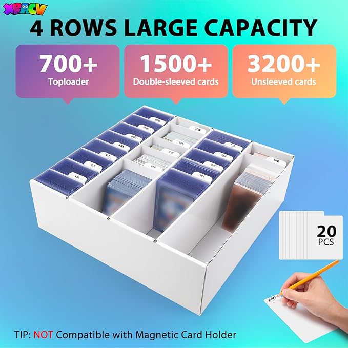 Trading Card Storage Box, 4 Row 3200 Count Collector Cards Box with Divider, White Corrugated Cardboard Compatible with Top Loader Organizer Sorting Tray Box for Sports Cards, MTG, TCG Cards (1-Pack) - Image 2