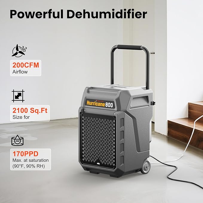 Abestorm 170 Pints Commercial Dehumidifiers with Pump & Drain Hose, Portable Industrial Dehumidifier for Water Damage Restoration, Basements, Warehouses - Covers Up to 2,100 Sq.Ft - 5-Year Warranty - Image 2