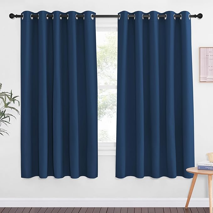 NICETOWN 66 Inch Long Blackout Curtains for Bedroom Living Room, Thermal Insulated Room Darkening Curtains, Light Blocking Blackout Drapes for Bedroom, 66" W x 66" L, 1 Panel, Moroccan Blue by NICETOWN