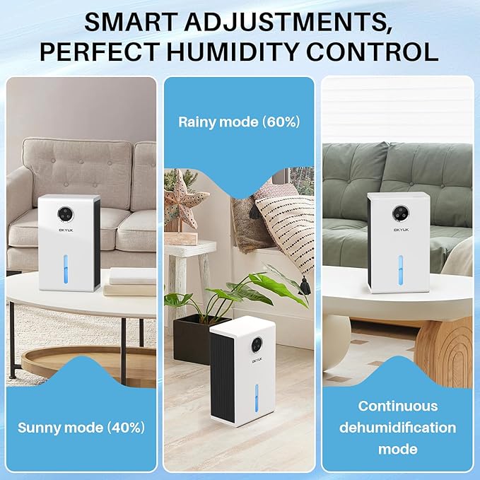 OKYUK Dehumidifier, 95 oz dehumidifiers for home,1000 sq. ft Dehumidifiers for Bedroom with 7 Colors LED Light, Ultra Quiet & Auto Shut off dehumidifiers for basements Ideal for RV, Bathroom, Bedroom - Image 2