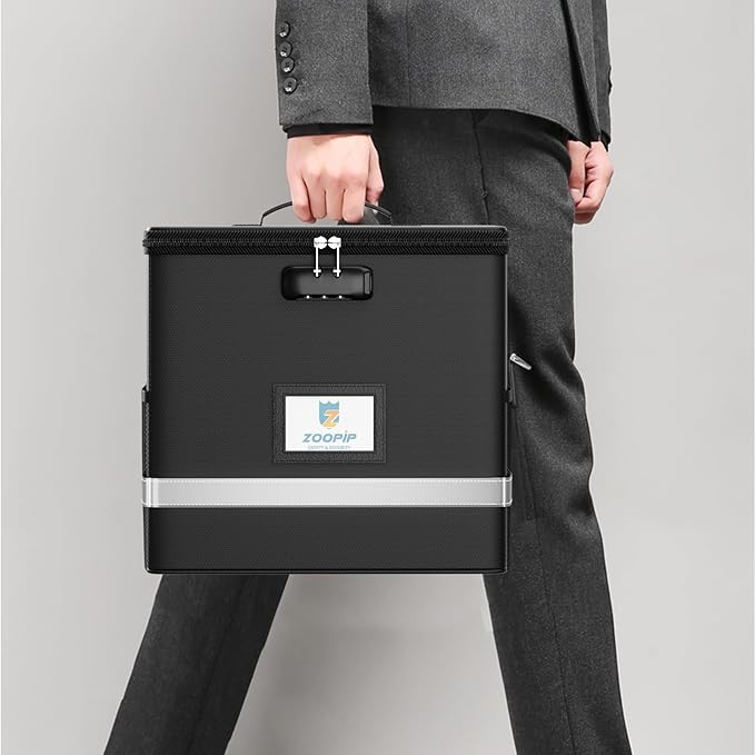 Fireproof File Box with Lock, Document Box Storage Organizer, Suitable for Hanging File Folders in Letter Size, Collapsible File Box, Reflective Strip for Fast Find (12.2"*6"*10.2, Black) - Image 7