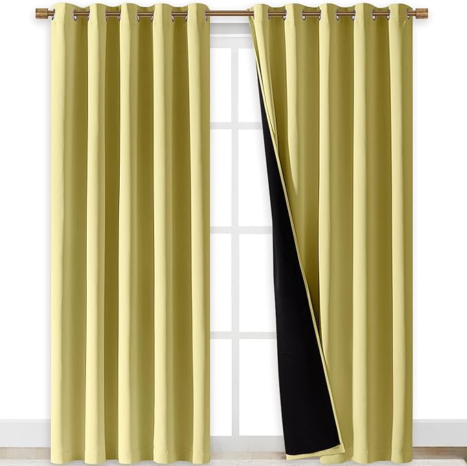 NICETOWN Total Shade Curtains and Draperies, Heavy-Duty Full Light Shading Drapes with Black Liner Backing for Villa/Hall/Dorm Window(Paler Yellow, Package of 2, 70 inches Wide x 95 inches Long) by NICETOWN