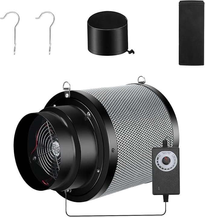 MELONFARM 6 inch Air Carbon Filter Smelliness Control with Australia Virgin Charcoal, Built-in 14cm Fan Low Nois and Speed Controller, Smelliness Scrubber for Inline Duct Fan, Grow Tent 6" x 13.4" by MELONFARM