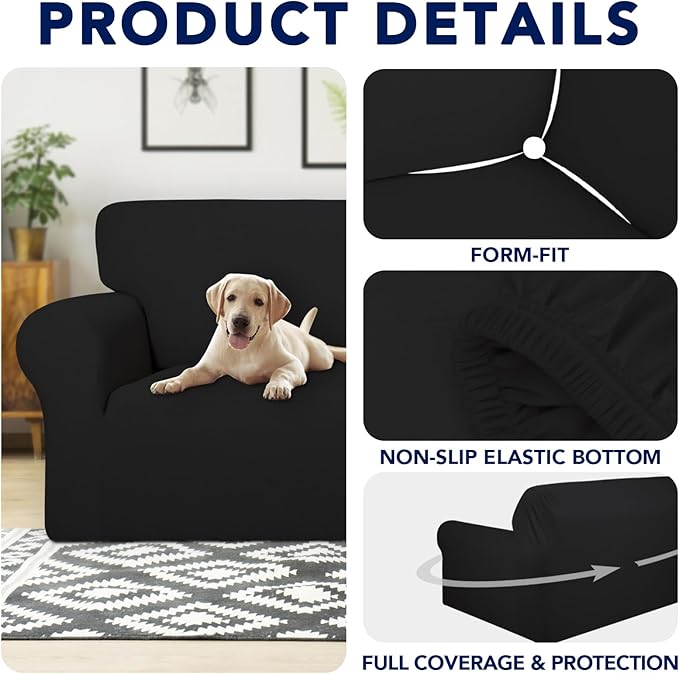 PureFit 100% Dual Waterproof Couch Cover Slipcovers for Couches and Sofas - Stretch Non Slip Fleece Sofa Covers Washable, Leakproof Furniture Protector for Kids, Pets, Dog (Sofa, Black) - Image 4