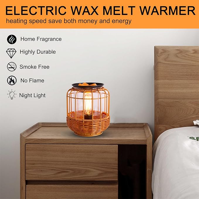 kobodon Electric Wax Melt Warmer Birthday Gifts for Women and Mom Edison Wax Warmer Fragrance Warmer for Home Office Gifts & Decor(Rattan Aroma Lamp) - Image 7