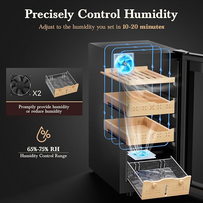 85L Electric Cigar Humidor Cabinet-700 Counts Large Capacity-Intelligent Temperature and Humidity Control-Spanish Cedar Wood Drawer-Digital LED Display-Stainless Steel Lockable Humidor, Gifts for Men - Image 4