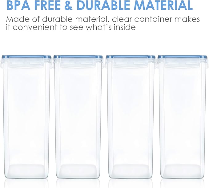 Vtopmart Extra Large Tall Airtight Food Storage Containers 4 Pieces 5.9qt / 6.5L-Plastic PBA Free Kitchen Pantry Canister for Spaghetti, Flour and Baking Supplies - Include 24 Labels, Blue - Image 3