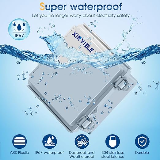Waterproof Outdoor Project ABS Plastic Junction Box IP67 Weatherproof Dustproof Enclosure with Hinged Cover, Mounting Plate,Wall Brackets for Power Project (5.9"X5.9"X3.5") - Image 2