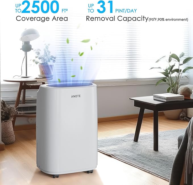 2500 Sq.Ft Dehumidifier for Home Basement, ANDTE 34 Pints Dehumidifier with Drain Hose with Smart Humidity Control, 3 Operation Modes, Powerful Moisture Removal for Large Room, RV, Bathroom, Bedroom - Image 3