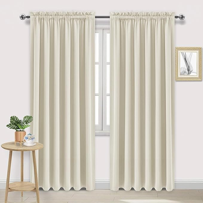 DWCN Blackout Curtains for Living Room Thermal Insulated, Energy Saving & Noise Reducing Bedroom Curtains, Light Beige, W 70x L 84 Inch, Set of 2 Rod Pocket Curtain Panels by DWCN