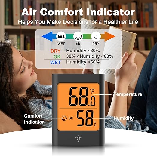 Indoor Thermometer for Home, 2pack Hygrometer Humidity Meter Humidity Sensor with Backlight for Bedroom Greenhouse Garage. - Image 6