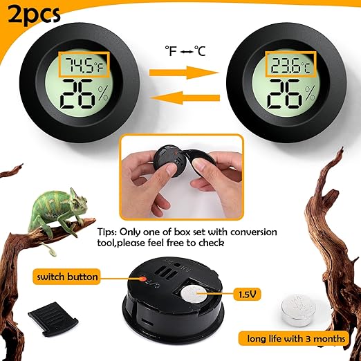 Reptile Tank Accessories, 2 PCS Reptile Thermometer and Humidity Gauge for Bearded Dragon, Jumping Spider, Leopard Gecko, Hermit Crab, Gecko, Ball Python, Lizard - Image 3