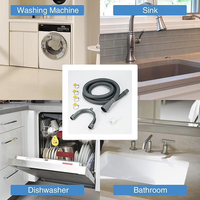 10ft Washing Machine Drain Hose Extension Kit, Universal 7PCS Set with Flexible Hose, 4 Clamps, 1 Adapter & U-Bracket for Washer, Dishwasher, Dehumidifier, Laundry Sink - Image 7