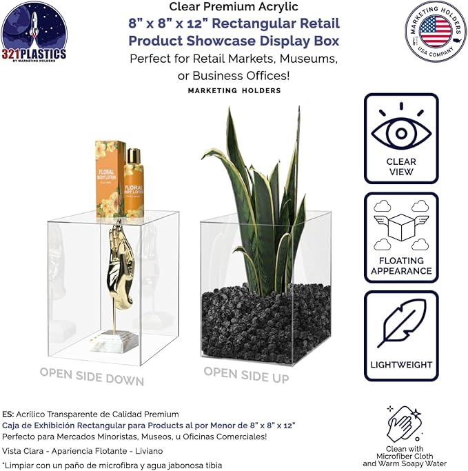 8" x 8" x 12" Clear Acrylic Display Box with One Open Side No Lid Versatile Rectangular Lucite Merchandise Storage Bin or Retail Product Riser by Marketing Holders - Image 2