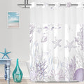 No Hook Shower Curtain with Snap in Liner, Beach Ocean Nautical Coastal Shower Curtains and Liner Set for Bathroom, Seashell Hotel Fabric Bath Curtain, Waterproof Washable, Purple 71" x 74" by TWLSNCD