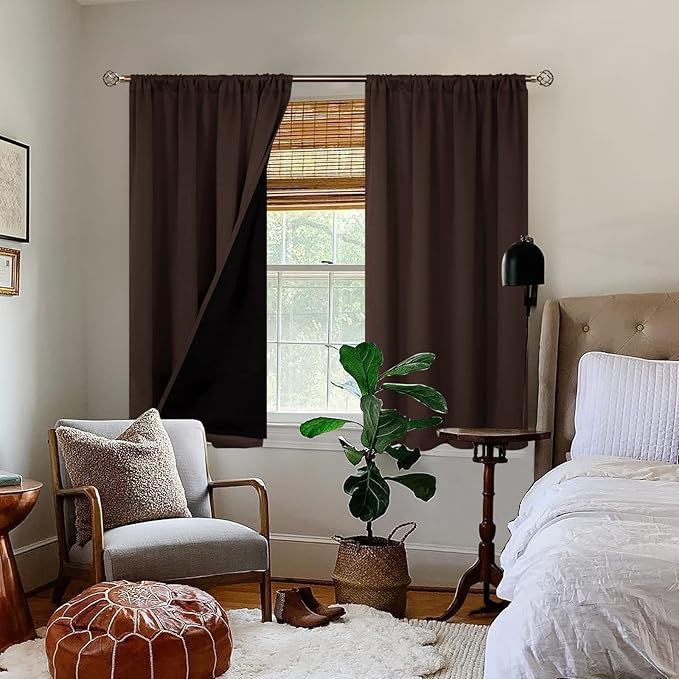 BGment Brown Blackout Curtains for Bedroom with Insulated Liner, Double Layer 100% Black-Out Bedroom Curtains Sun Blocking Window Curtains with Rod Pocket (52 x 45 Inch, Brown, 2 Panels) - Image 2